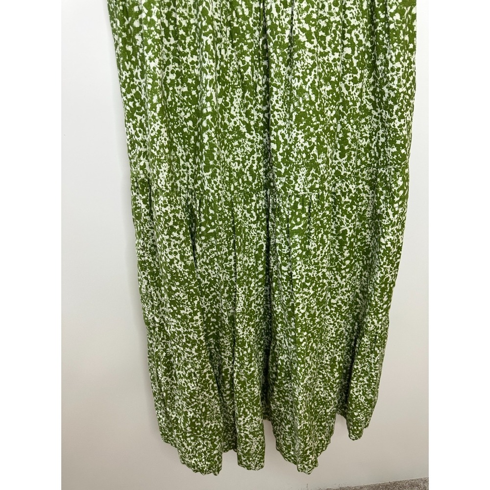 Abercrombie & Fitch Green Floral Linen Blend Smocked Puff Sleeve Midi Dress XL - Picture 6 of 12